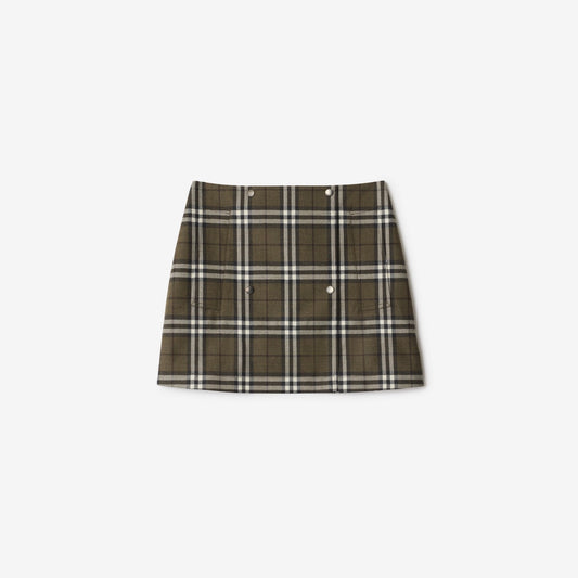 Check Bonded Wool Trench Mini Skirt