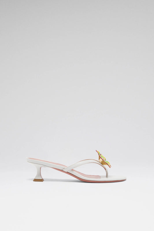 Vittoria Thong Slipper 45 White Nappa And Enamel Flower