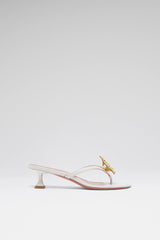 Vittoria Thong Slipper 45 White Nappa And Enamel Flower