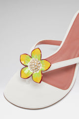 Vittoria Thong Slipper 45 White Nappa And Enamel Flower