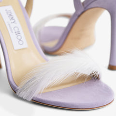 Lilac Suede Sandal with Feather Embellishmen "72318"