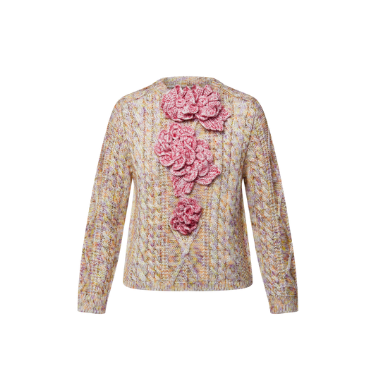 Knitted Flower-Front Jumper