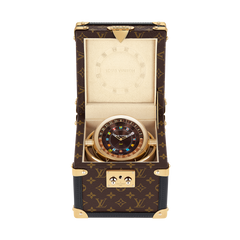 Trunk Table Clock, Quartz, 80mm, Brass, Monogram