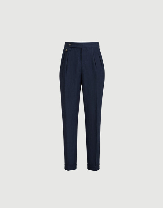 Lightweight Délavé Linen Trousers With Reversed Double Pleats And Waist Tabs