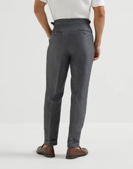 Lightweight Délavé Linen Trousers With Reversed Double Pleats And Waist Tabs