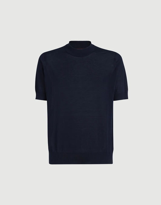 Lightweight Silk And Cotton Knit T-shirt With Mock Neck