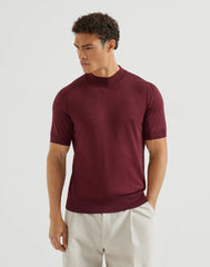 Lightweight Silk And Cotton Knit T-shirt With Mock Neck