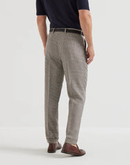 Virgin Wool, Silk And Linen Prince Of Wales Trousers With Pleat