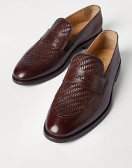 Braided Calfskin And Polished Calfskin Penny Loafers
