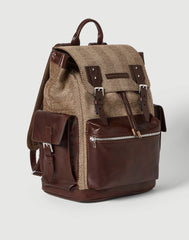 Burnished Calfskin And Chevron-effect Techno Fabric City Backpack