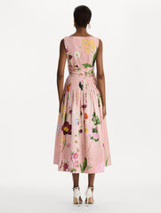 Mixed Botanical Cotton Poplin Draped Dress