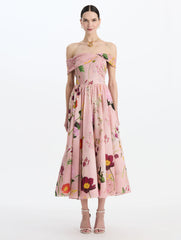 Mixed Botanical Off-shoulder Dress