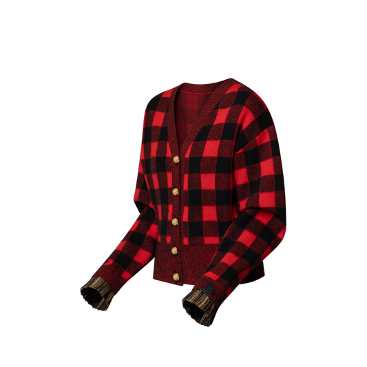 Graphic Check Knit Cardigan