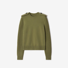 Check Epaulette Wool Cashmere Blend Sweater