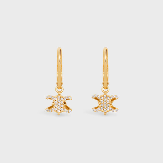 Triomphe Solitaire Sparkle Earrings In Strass And Brass With Gold Finish