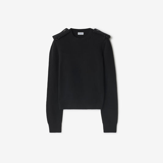 Check Epaulette Wool Cashmere Blend Sweater