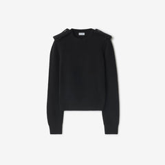 Check Epaulette Wool Cashmere Blend Sweater
