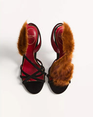 Fetishique velvet sandal with fur leaf 105 mm