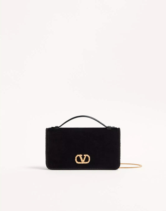 Vlogo Signature Velvet Chain Wallet With Jewel Logo