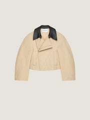 Cropped Peacoat With Leather Collar In Cotton And Wool
