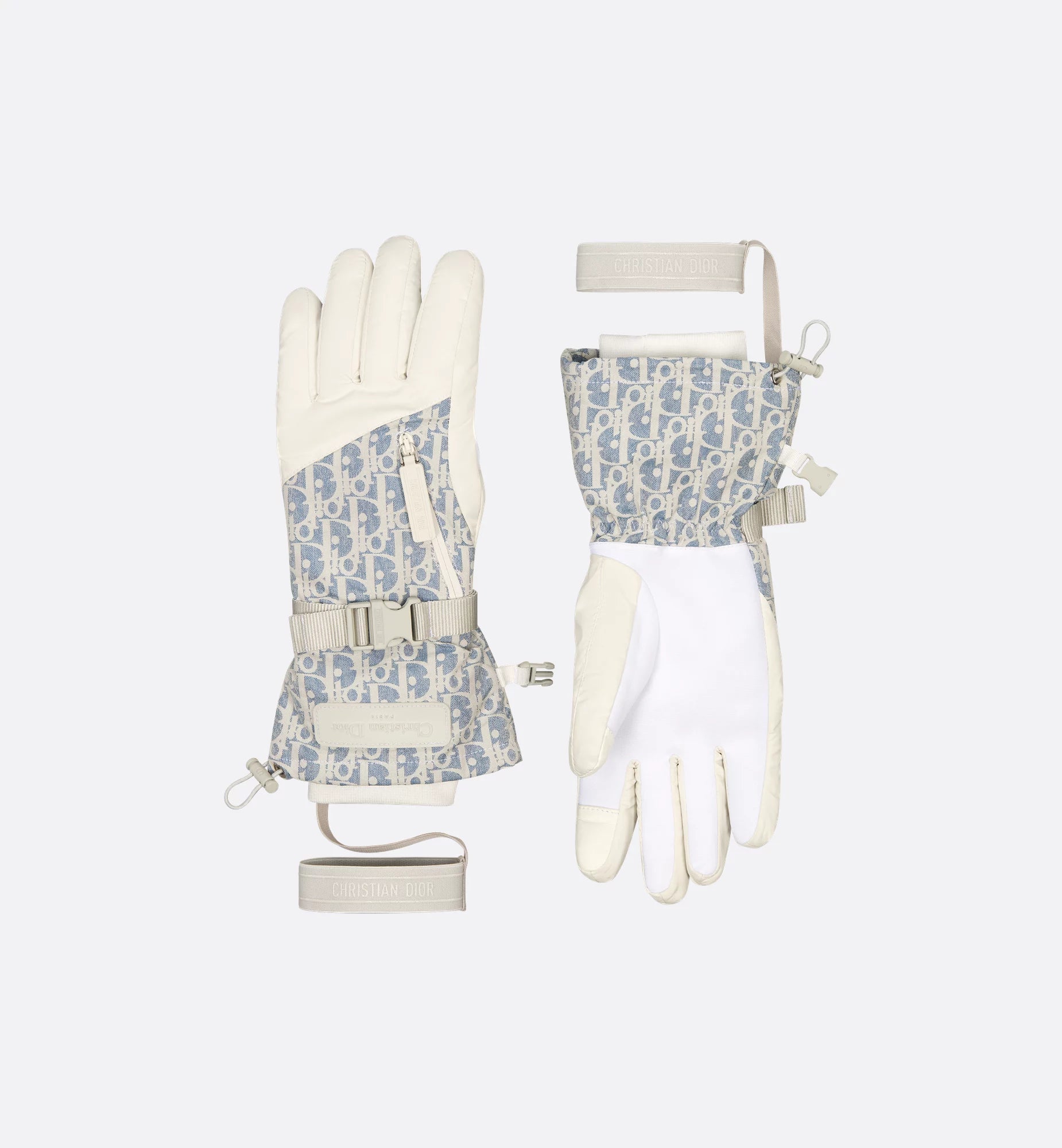 DIOR Dioralps DIOR Oblique Ski Gloves Chambray Blue And Light Gray Technical Fabric - Size M
