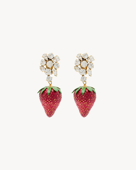 Rhinestone Strawberry Earrings In Resin And Metal
