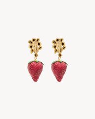 Rhinestone Strawberry Earrings In Resin And Metal