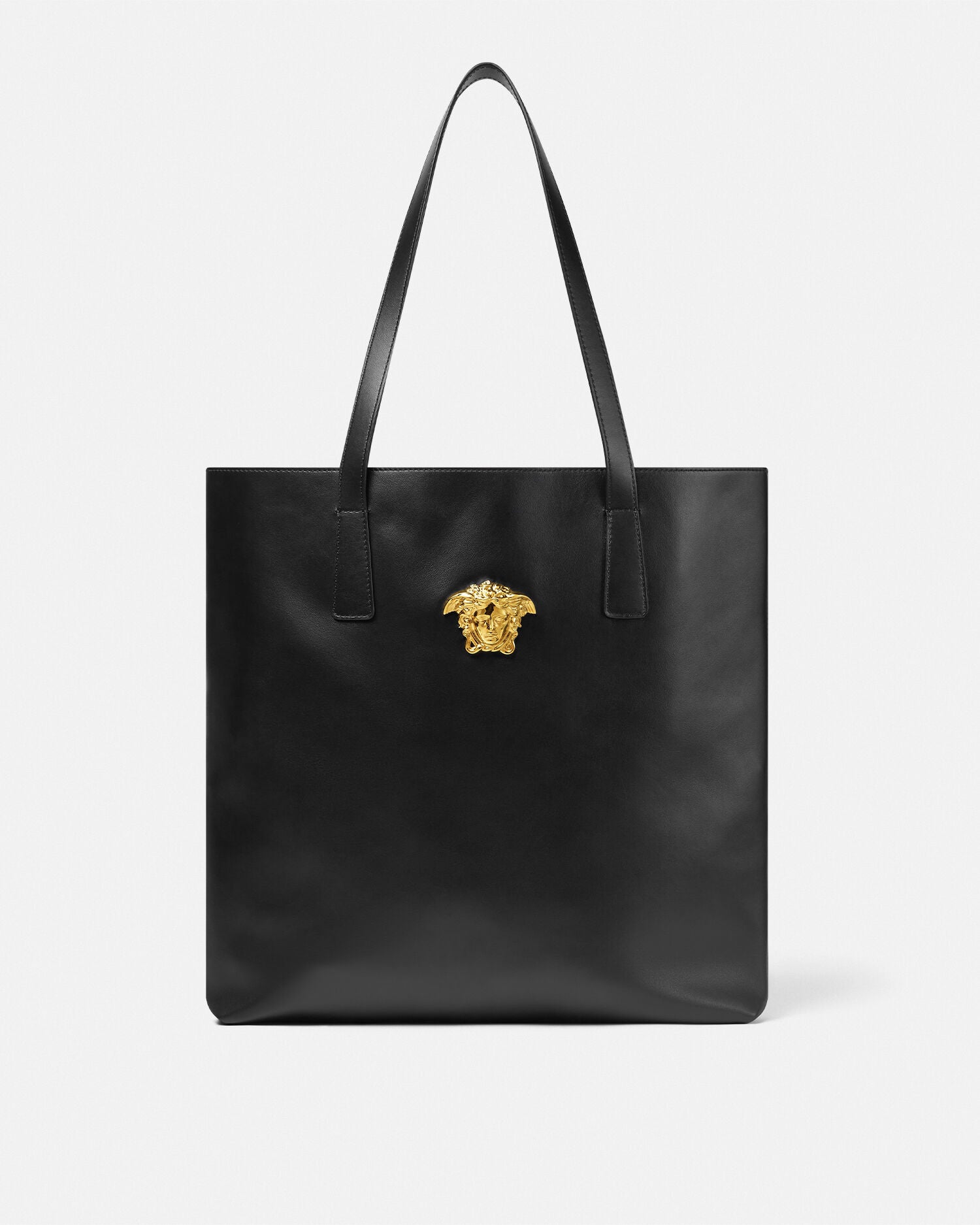 Versace La Medusa Leather Tote Black+Gold