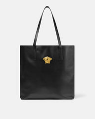 Versace La Medusa Leather Tote Black+Gold