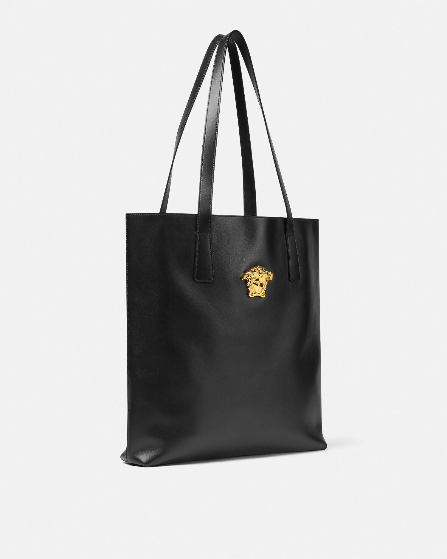 Versace La Medusa Leather Tote Black+Gold