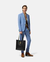Versace La Medusa Leather Tote Black+Gold