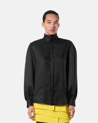 V Allover Jacquard Silk Lavallière Shirt