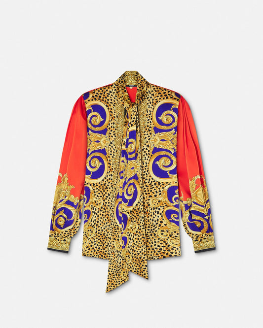 Cheetah Barocco Silk Lavallière Shirt