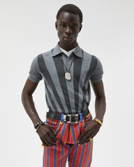 Embroidered Intarsia Wool Knit Polo