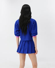 Embroidered-Logo Cotton Piqué Pleated Mini Skirt