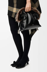 Medium Flamenco Clutch In Glossy Lambskin And Shearling