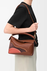 Small Puzzle Edge Landscape Bag In Nappa Calfskin