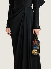 Evening Clutch In Satin With Floral Embroidery
