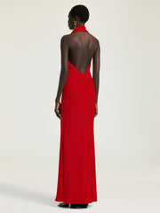 Long Draped Halterneck Dress In Satin Crepe