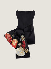 Mini Bustier Dress In Satin With Floral Embroidery And Bow
