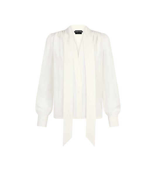 Long Sleeve V-neck Lavalliere Blouse