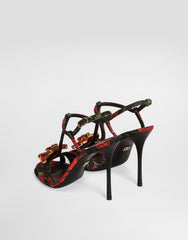 Rose-print Brocade Sandals