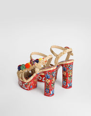 Raffia Platform Sandals With Embroidery