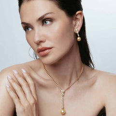 Zyyp 18K Yellow Gold South Sea Pearl and Diamond Zip Earrings