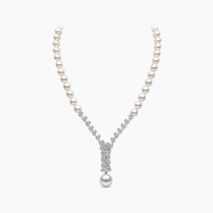 Zyyp 18K White Gold Multi Pearl and Diamond Zip Necklace
