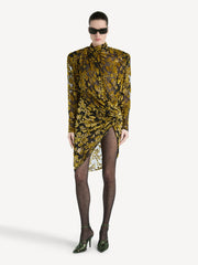 Draped Velvet Jacquard Dress
