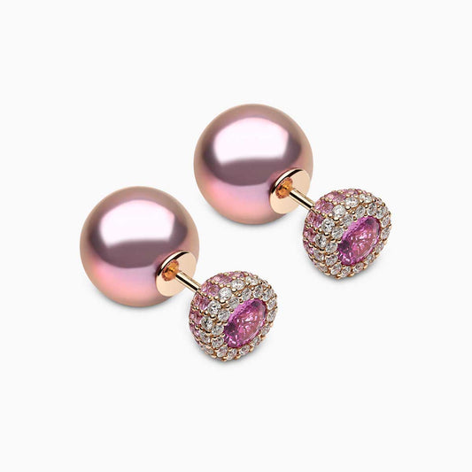 Duet 18K Gold Pink Freshwater Pearl and Diamond Stud Earrings