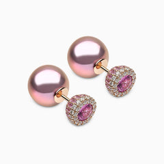 Duet 18K Gold Pink Freshwater Pearl and Diamond Stud Earrings