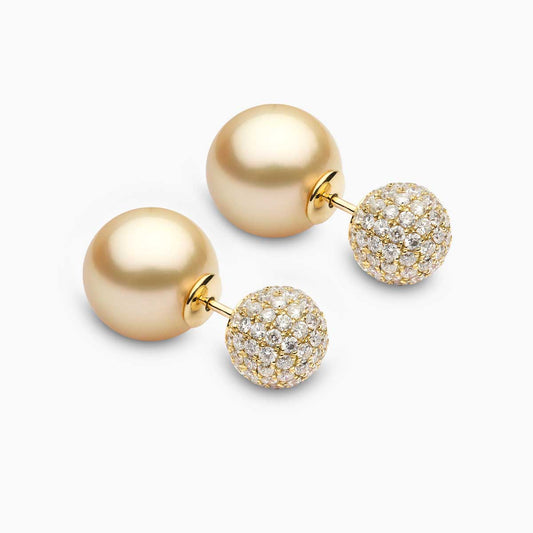 Duet 18K Yellow Gold Golden Indonesian South Sea Pearl Stud Earrings