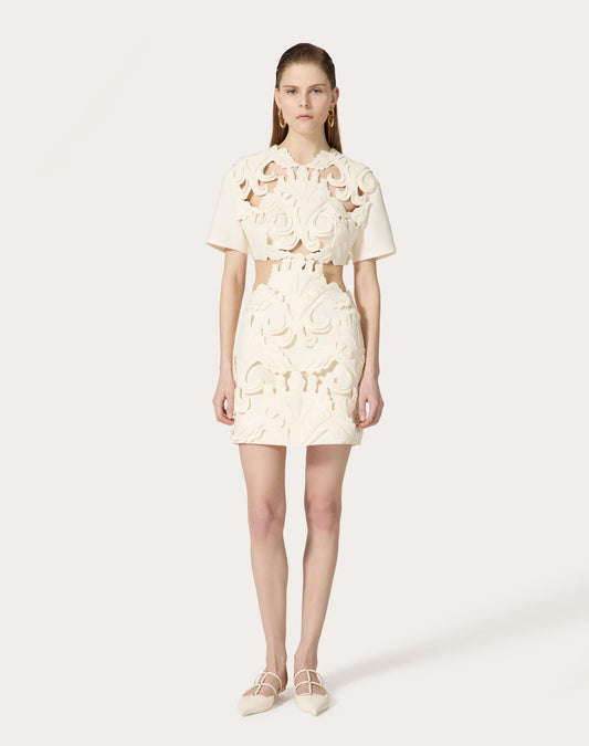 Embroidered Crepe Couture Short Dress